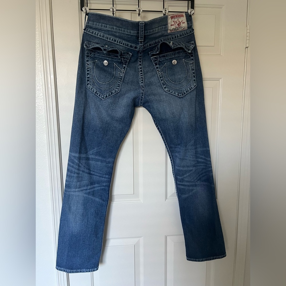 Men's True Religion‎ Straight Flap Tru Indigo Big T Hip Hop Pants sz 38 - Picture 4 of 4